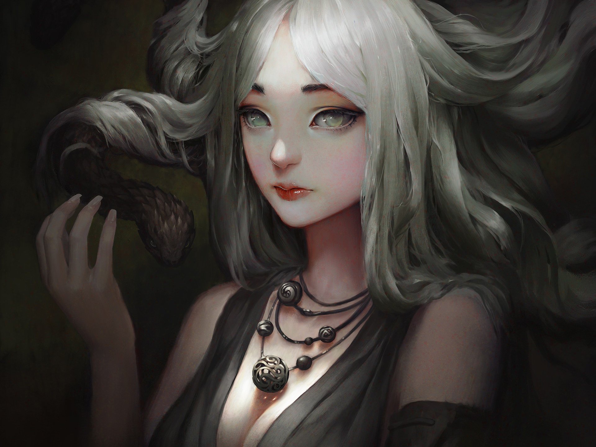 Download White Hair Snake Fantasy Woman
