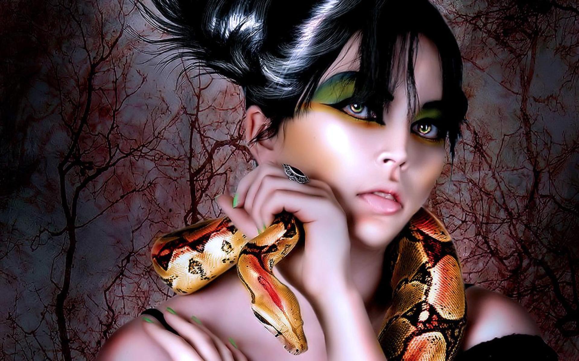 image Snakes Fantasy young woman