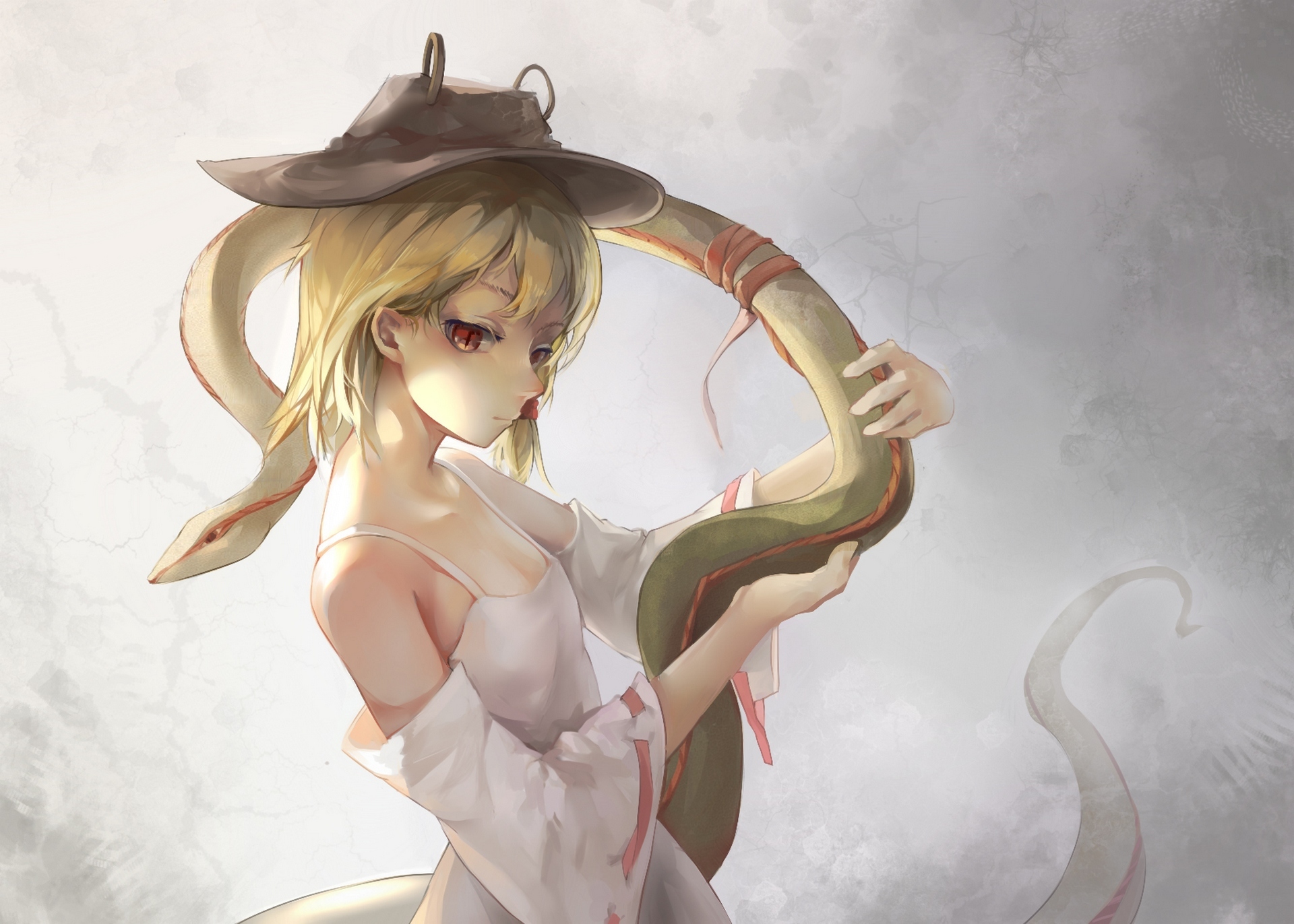 Wallpaper girl, snake, hat, anime, art