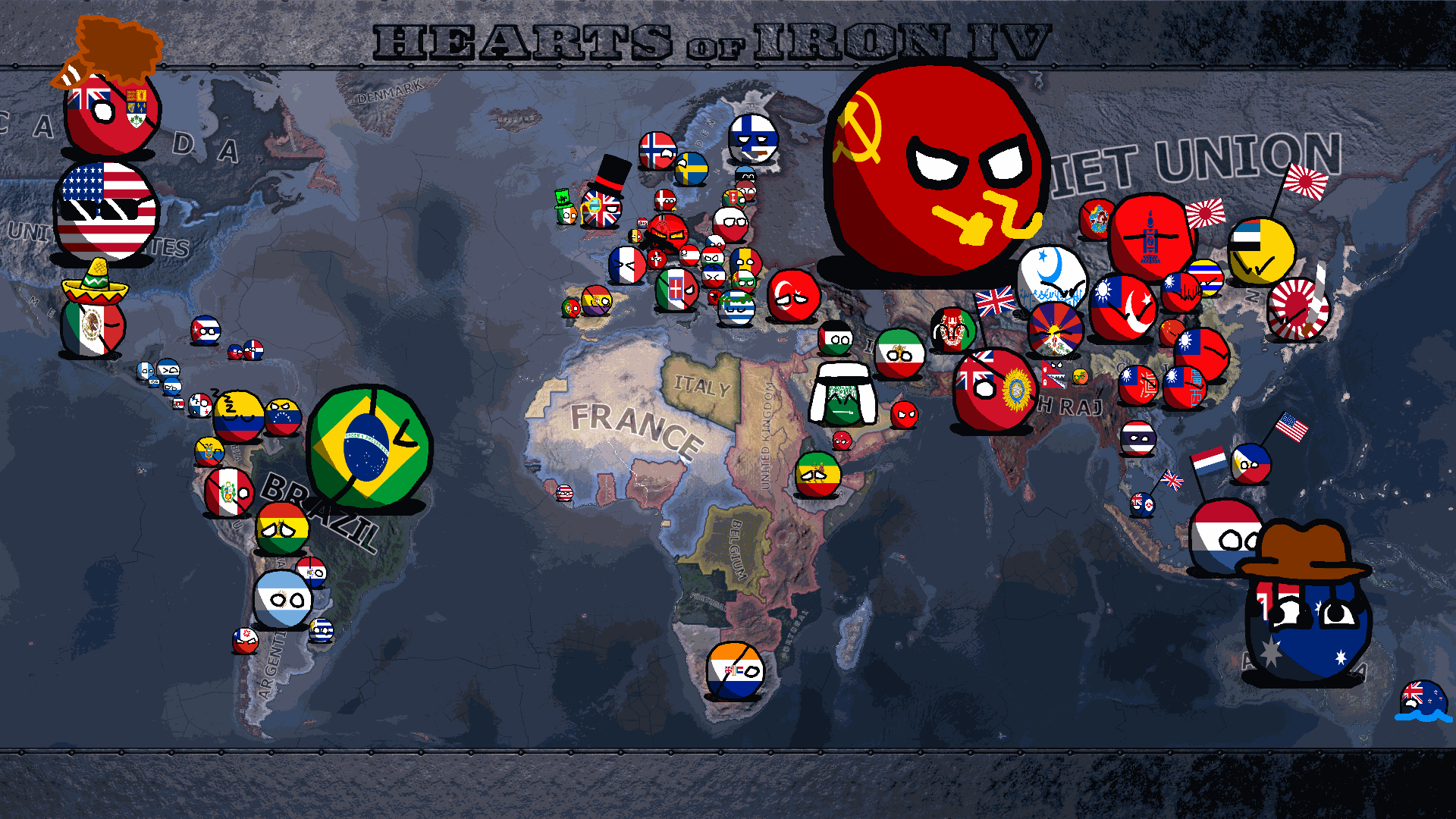 A countryball map of the world