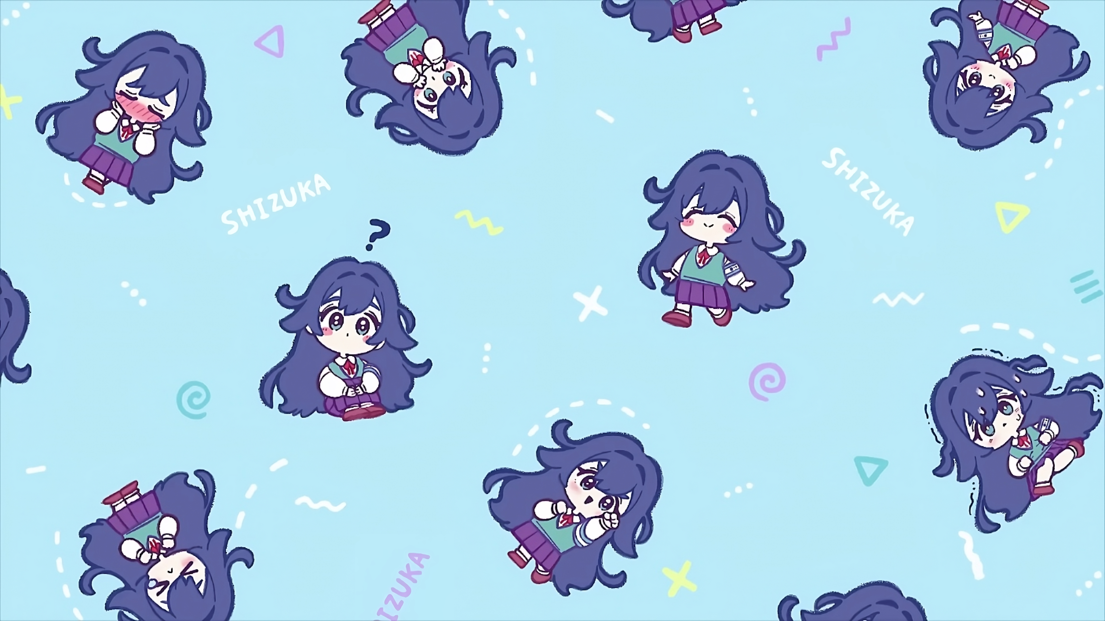 chibi, simple background, blue