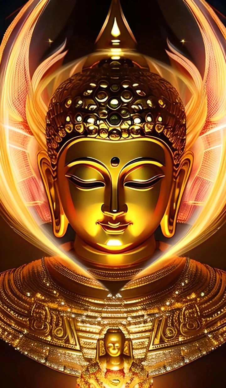Golden Buddha Statue on Black Background