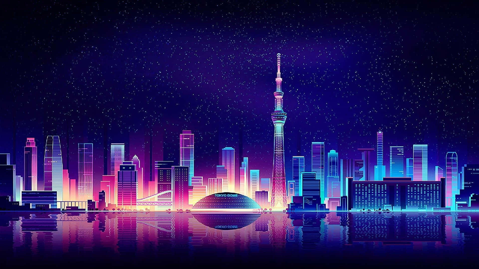 Nighttime Vibe in Neon City Wallpaper