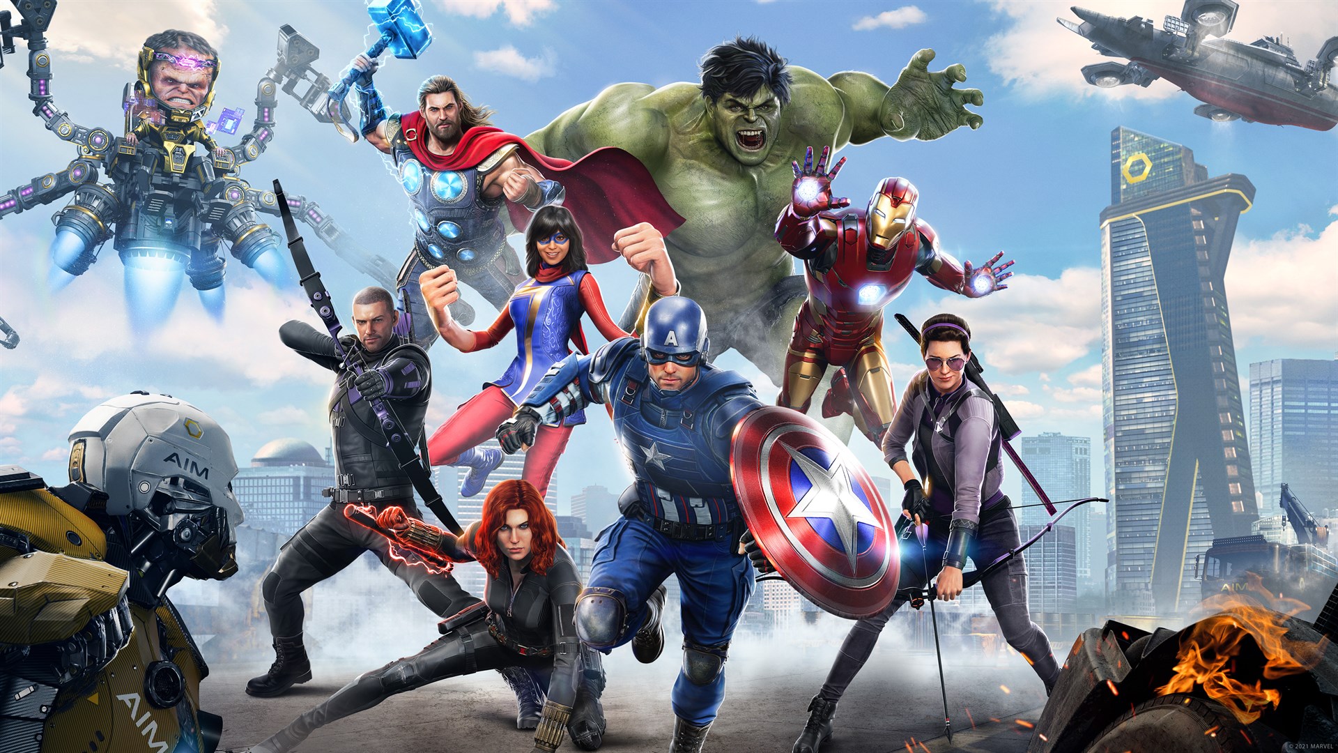 Marvel's Avengers and Hawkeye assemble