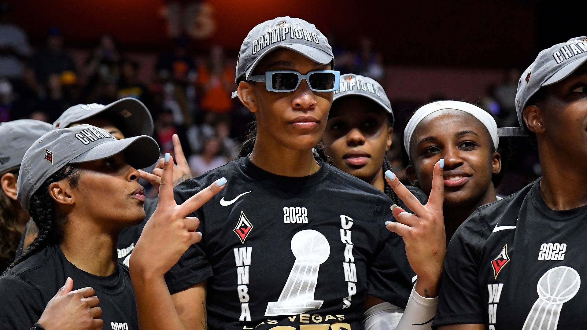 A'ja Wilson celebrates Aces WNBA