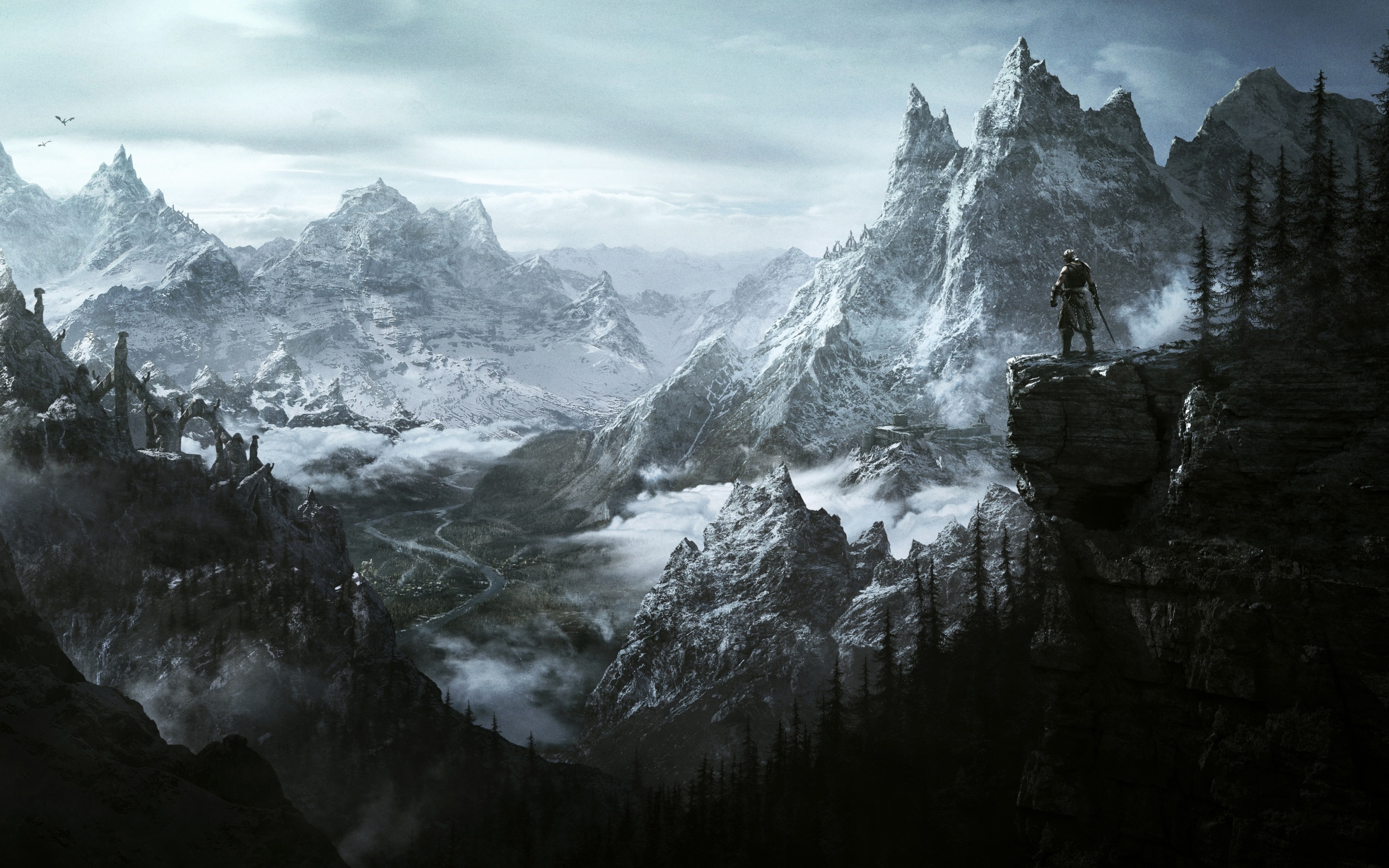 Skyrim Wallpaper 4K, Landscape, Dragonborn