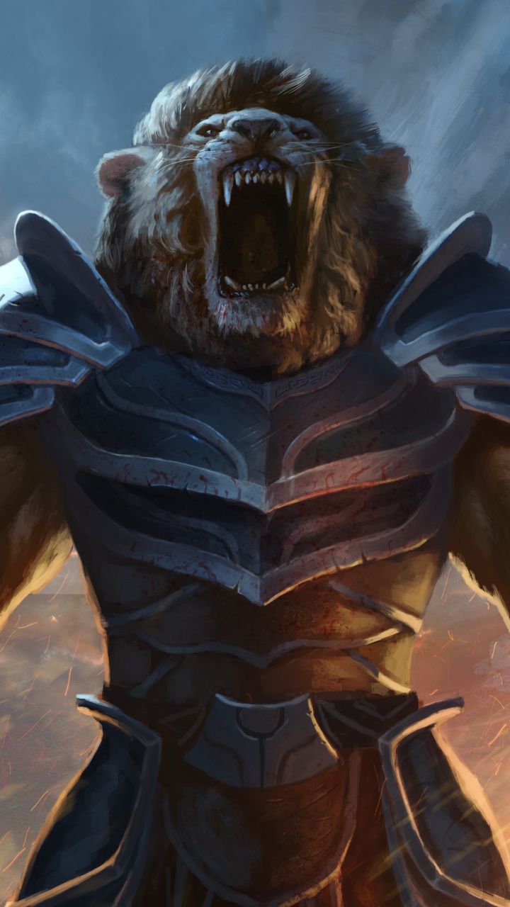 cry lion, artwork, warrior, fantasy