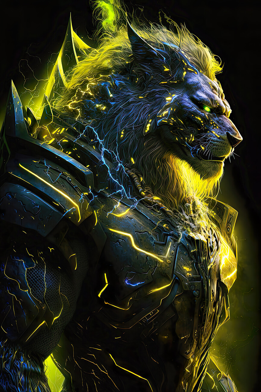 Yellow Lightning Lion Warrior Wall
