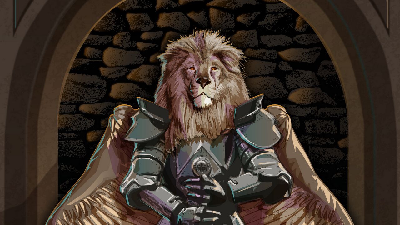 Wallpaper lion, warrior, armor, sword