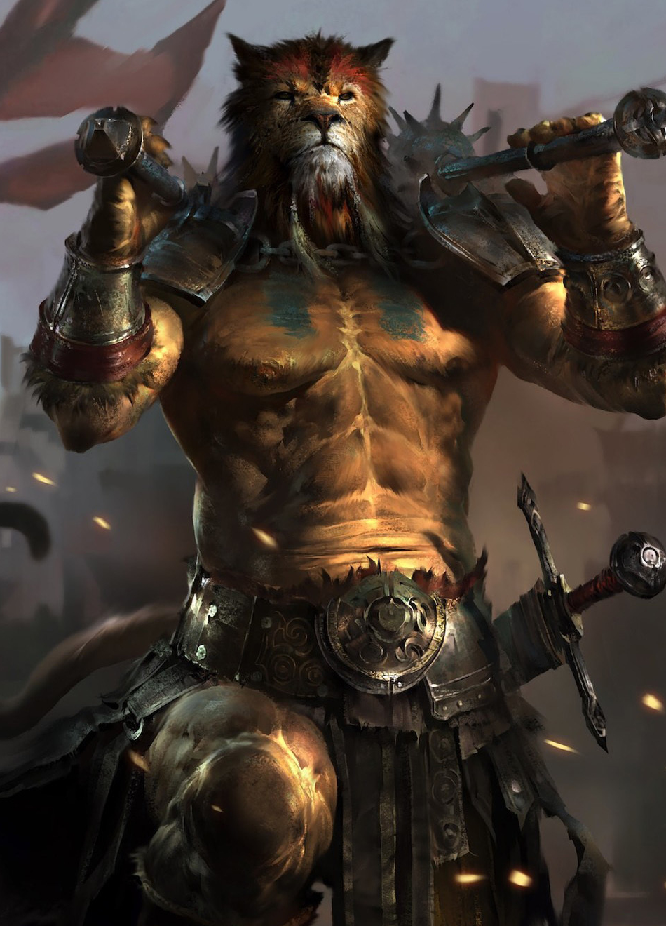 wallpaper 950x1534 lion, warrior