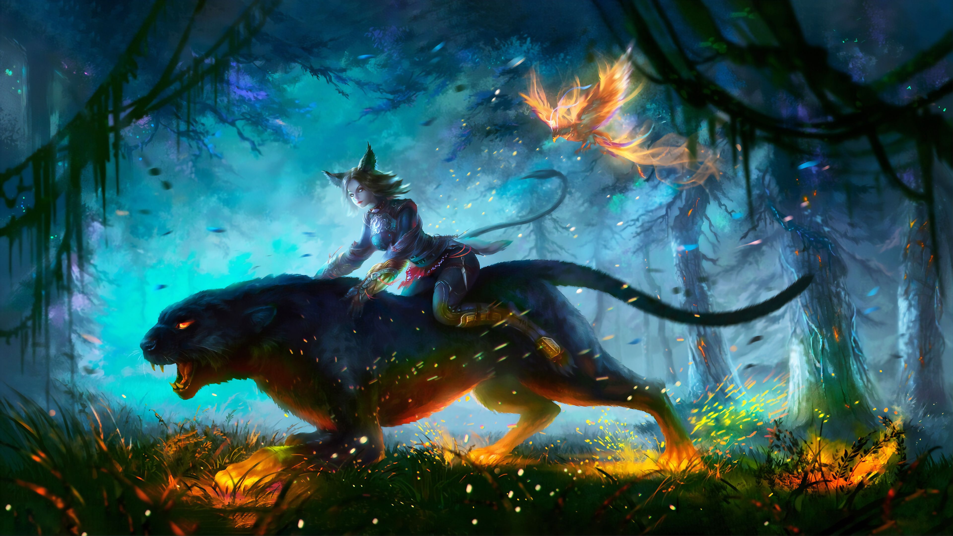 Lion Warrior Girl In Magical Forest