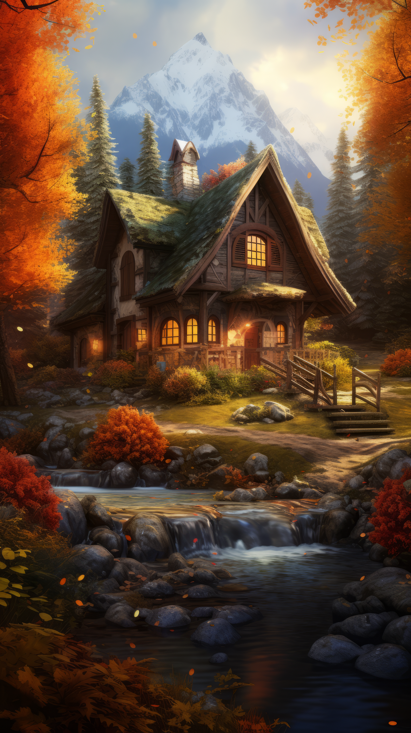Cabin Fall Forest Nature Landscape