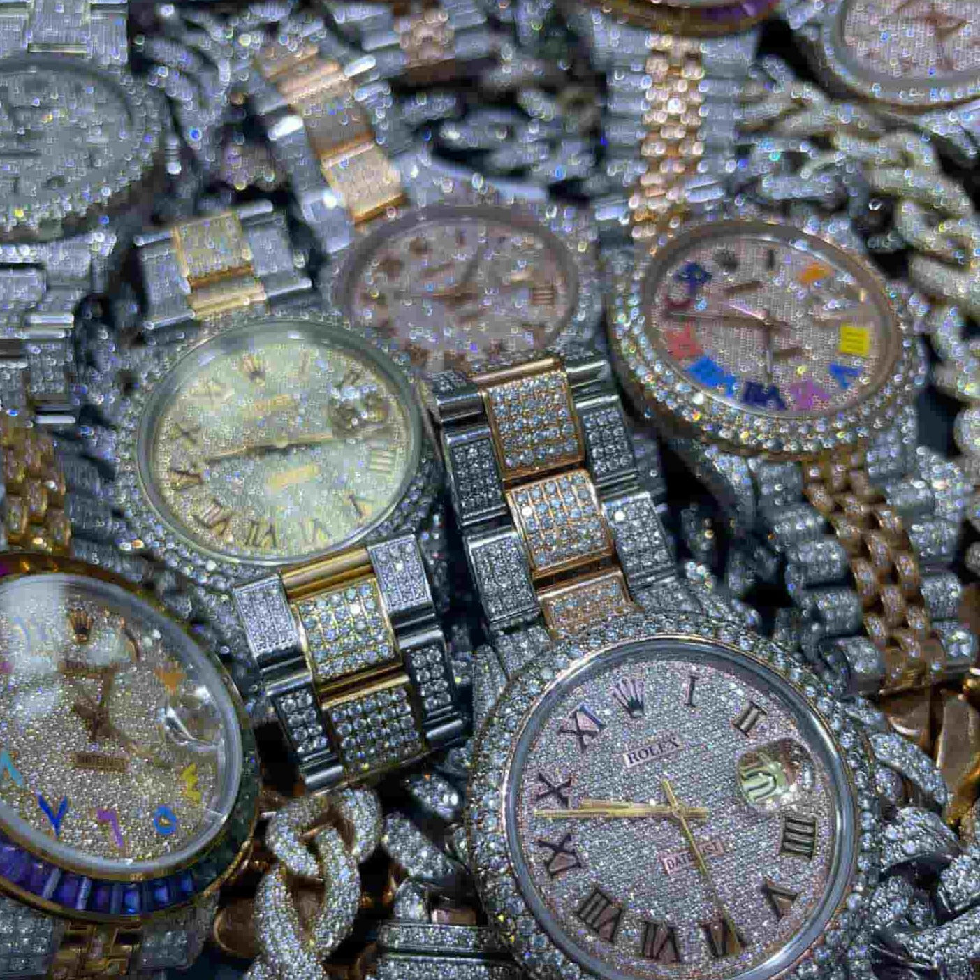 36mm Iced Out Rolex Rose Gold Blue