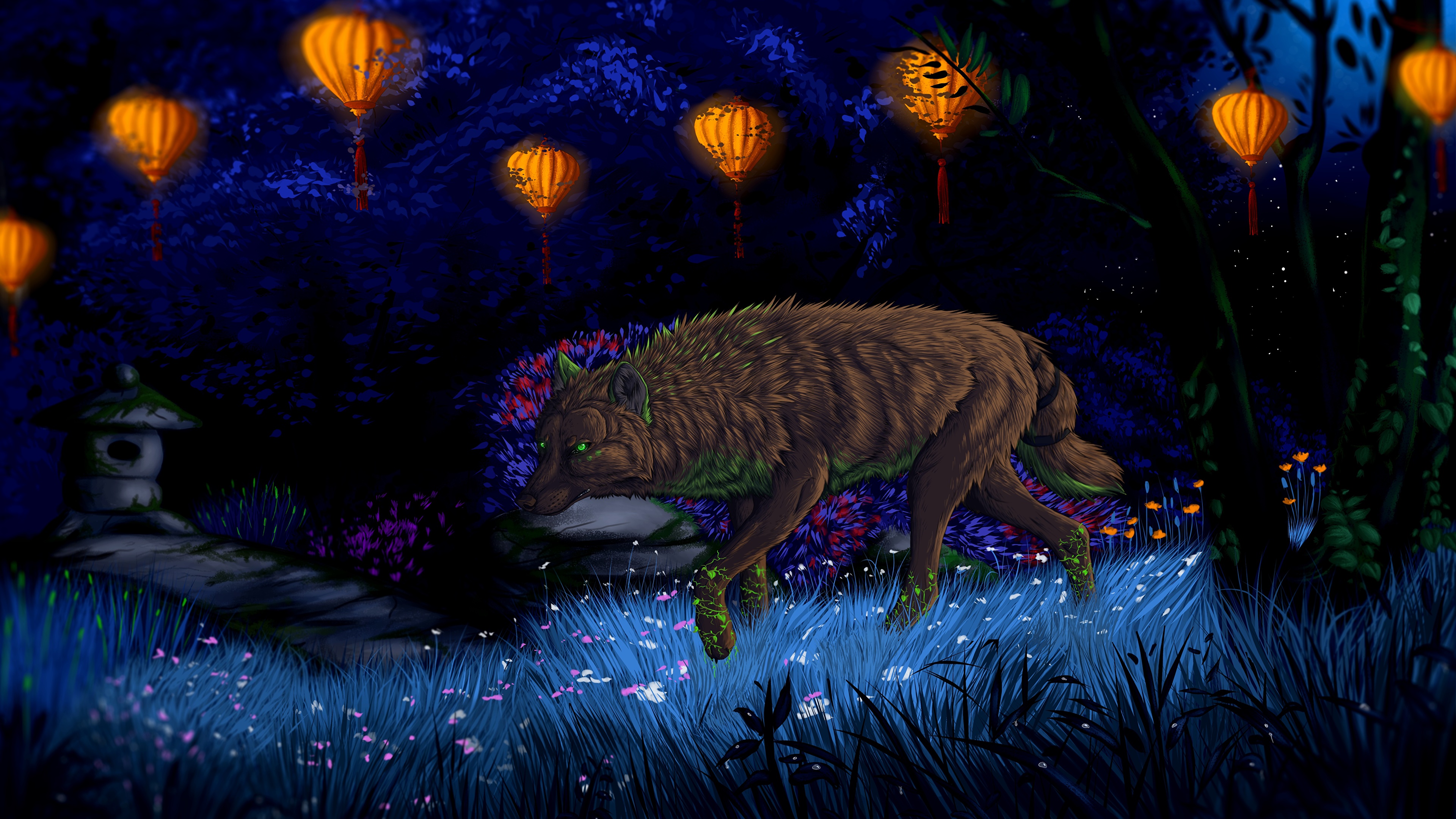 Desktop Wallpaper Wolves night time