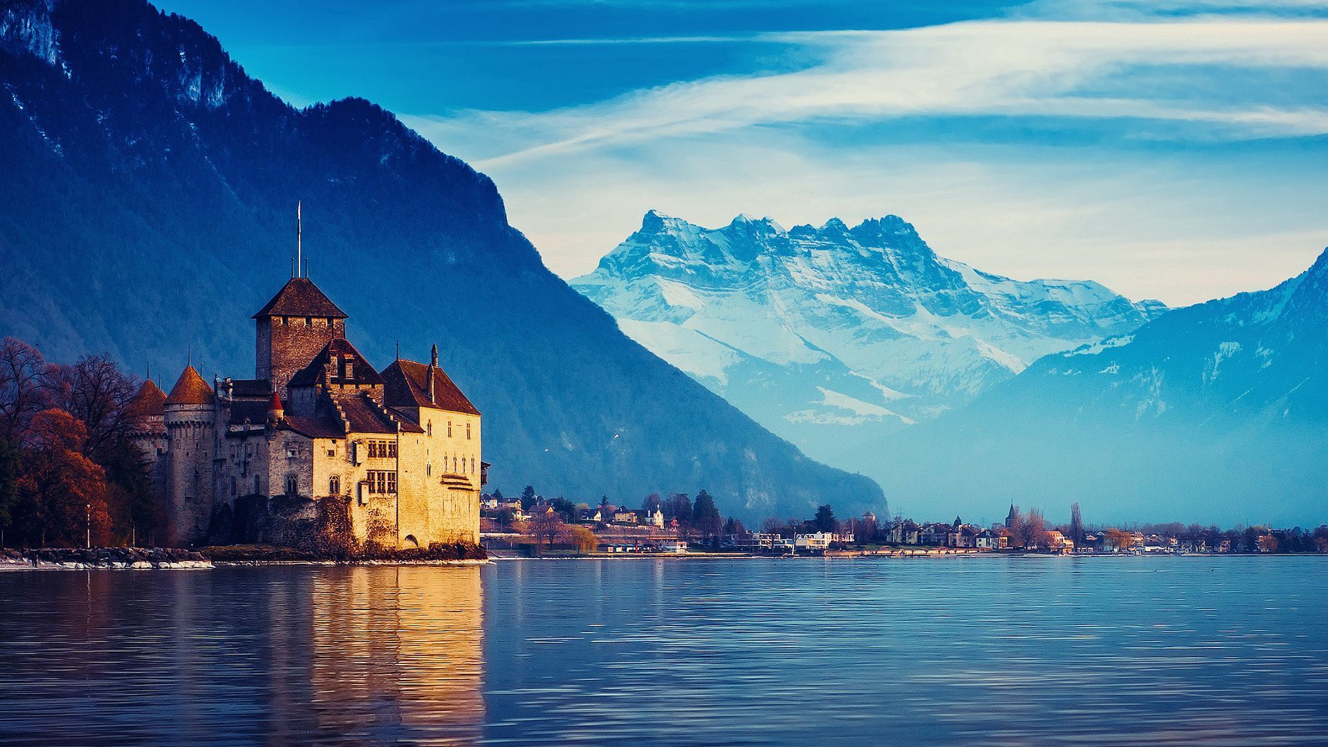 Wallpaper city switzerland mountains