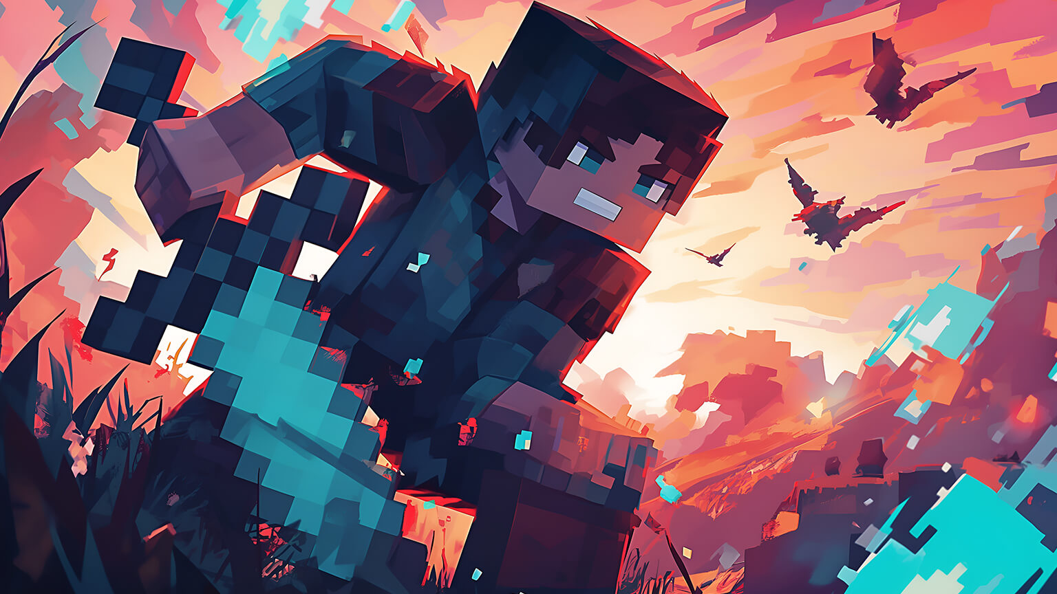 Minecraft Guy Diamond Desktop Wallpaper