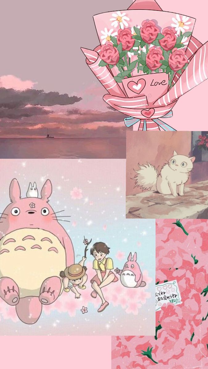 Pink ghibli wallpaper. pink aesthetic
