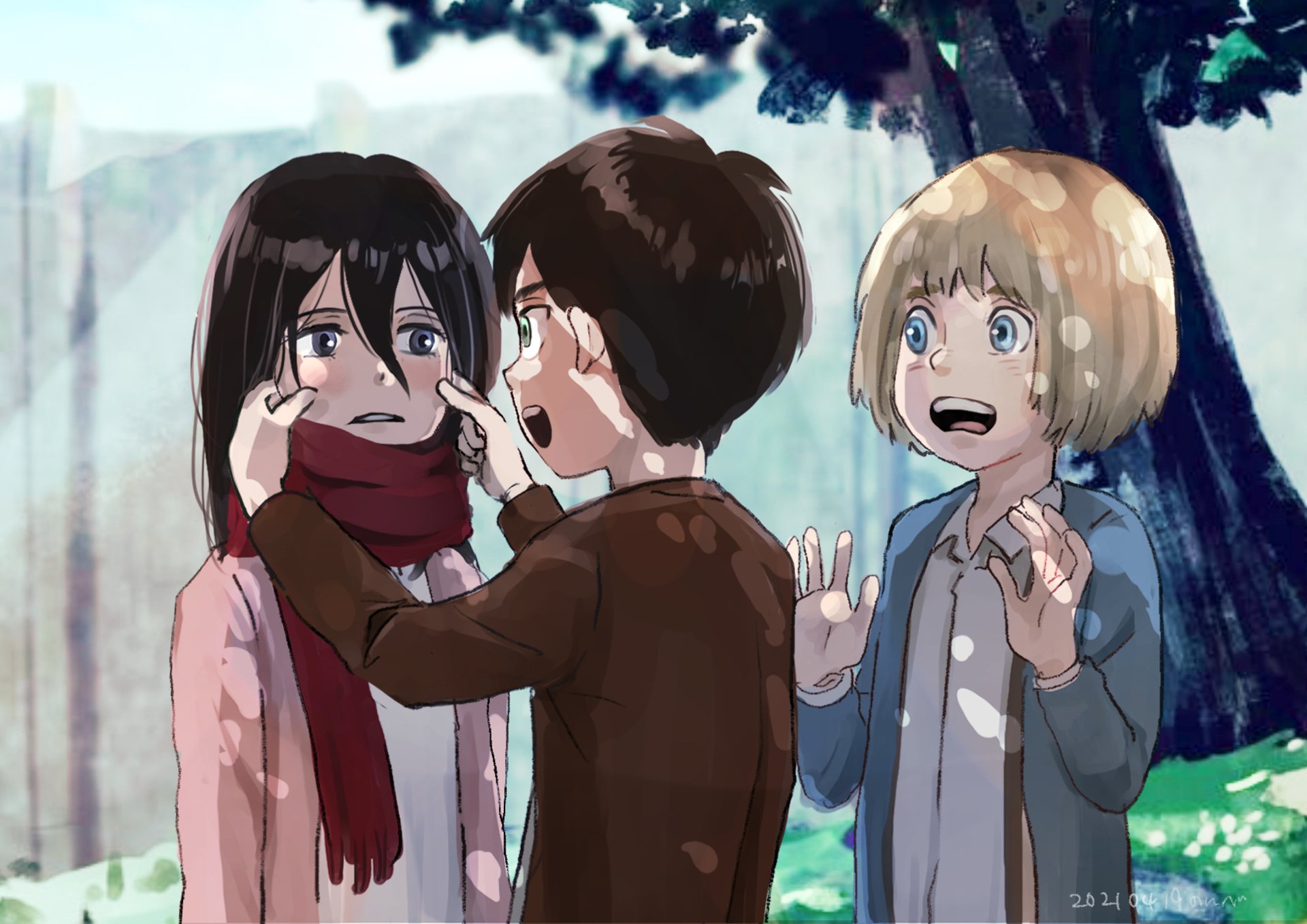 Download Armin Arlert Eren Yeager Mikasa Ackerman Anime Attack On Titan Eren & Mikasa HD Wallpaper