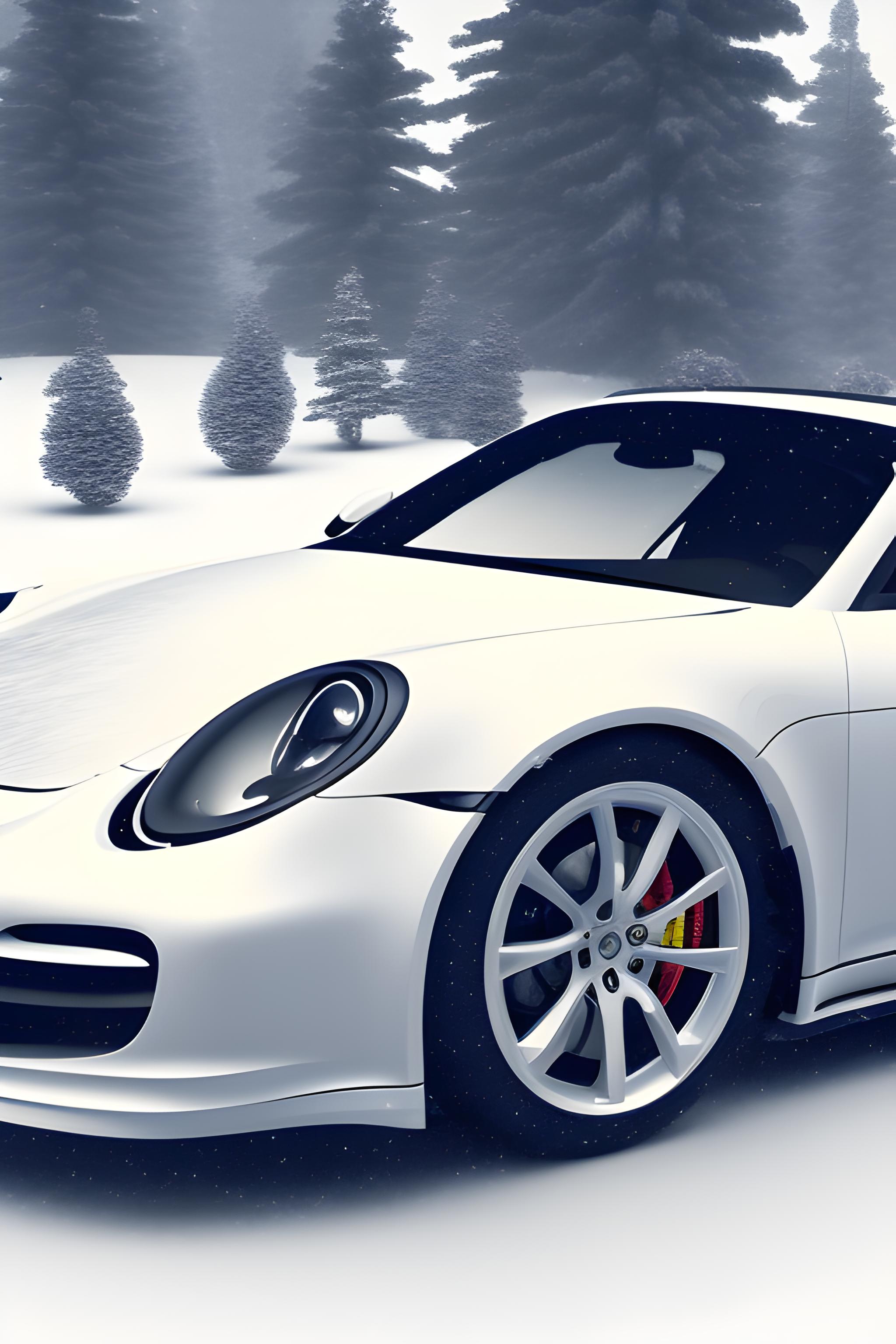 white porche car in snow 8k