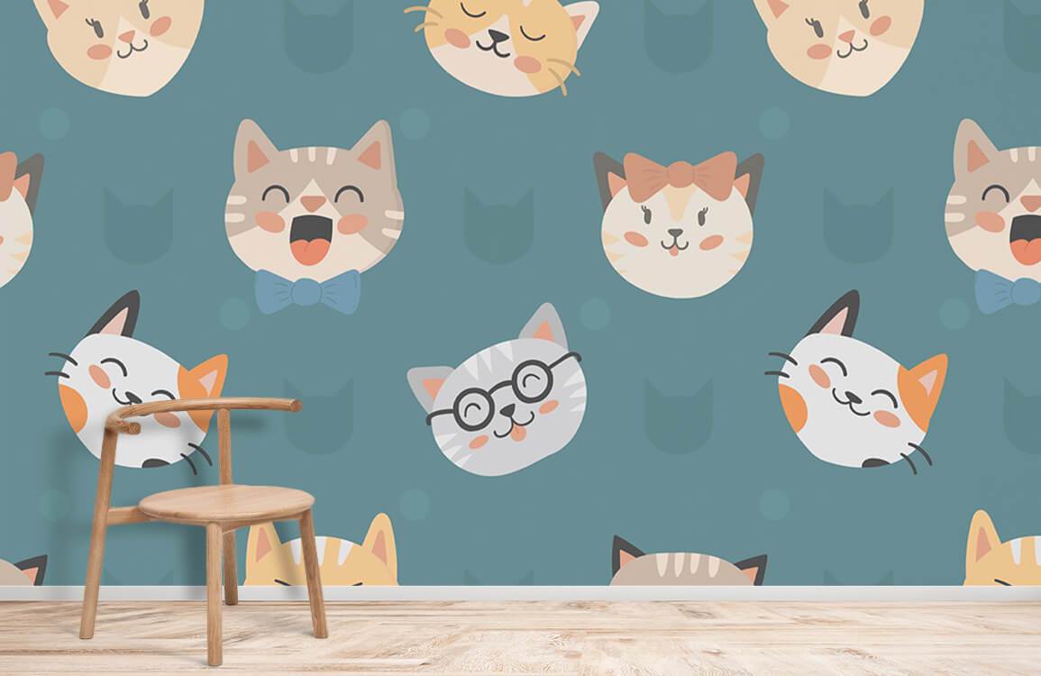 Cute Cat Cartoon Pattern Wallpaper Mural