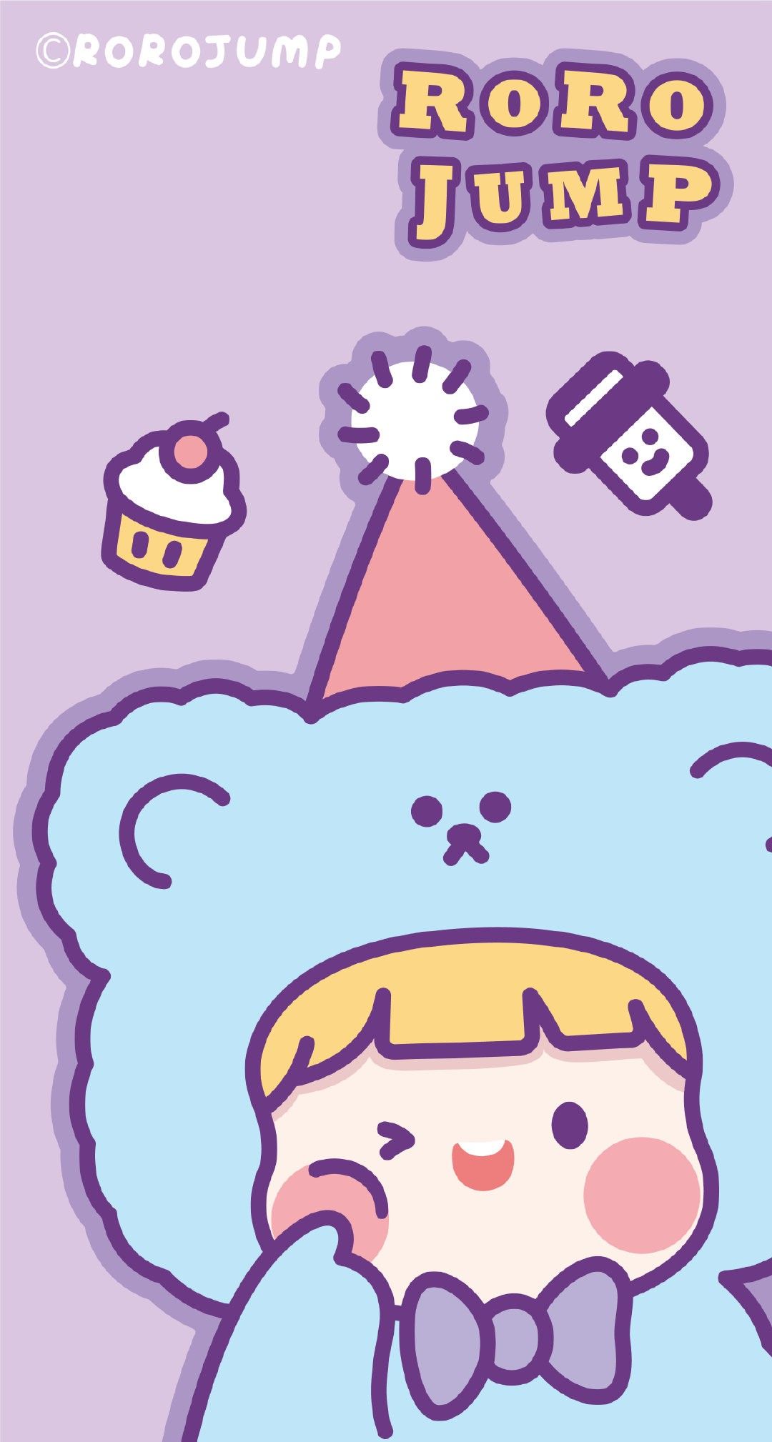 Cute Cartoon Bear with Roro Jump Party Hat