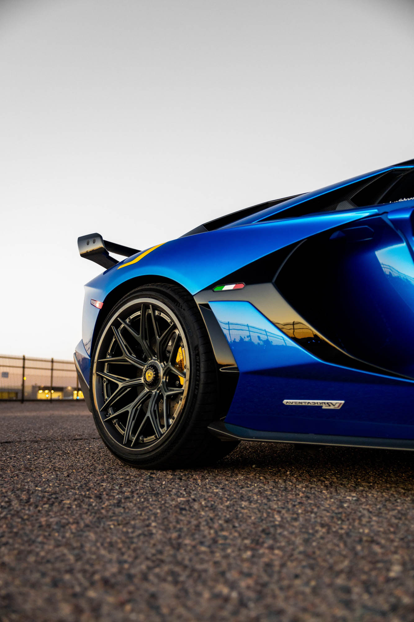 Blue Lamborghini Aventador SVJ with a