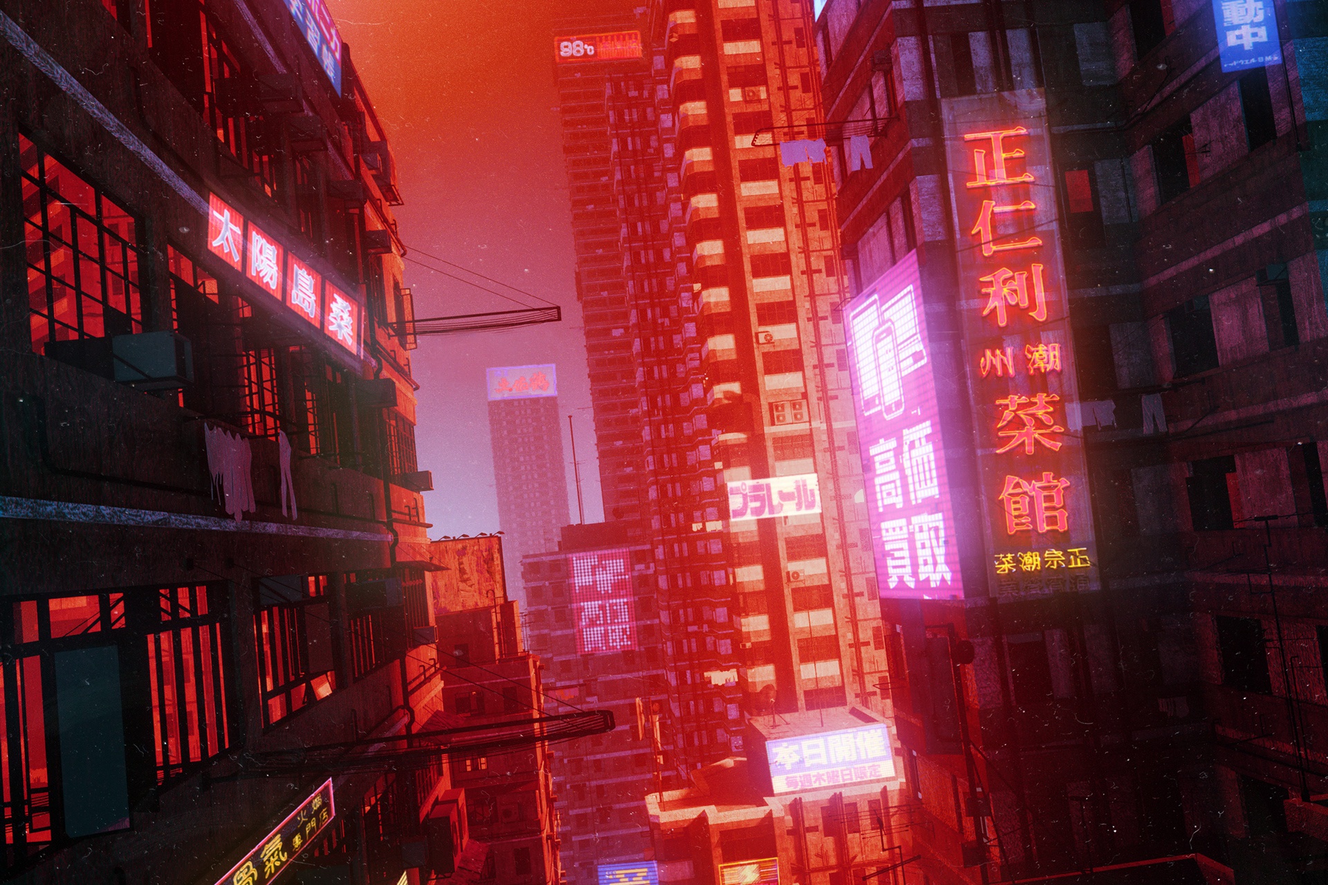 digital art, neon, futuristic city
