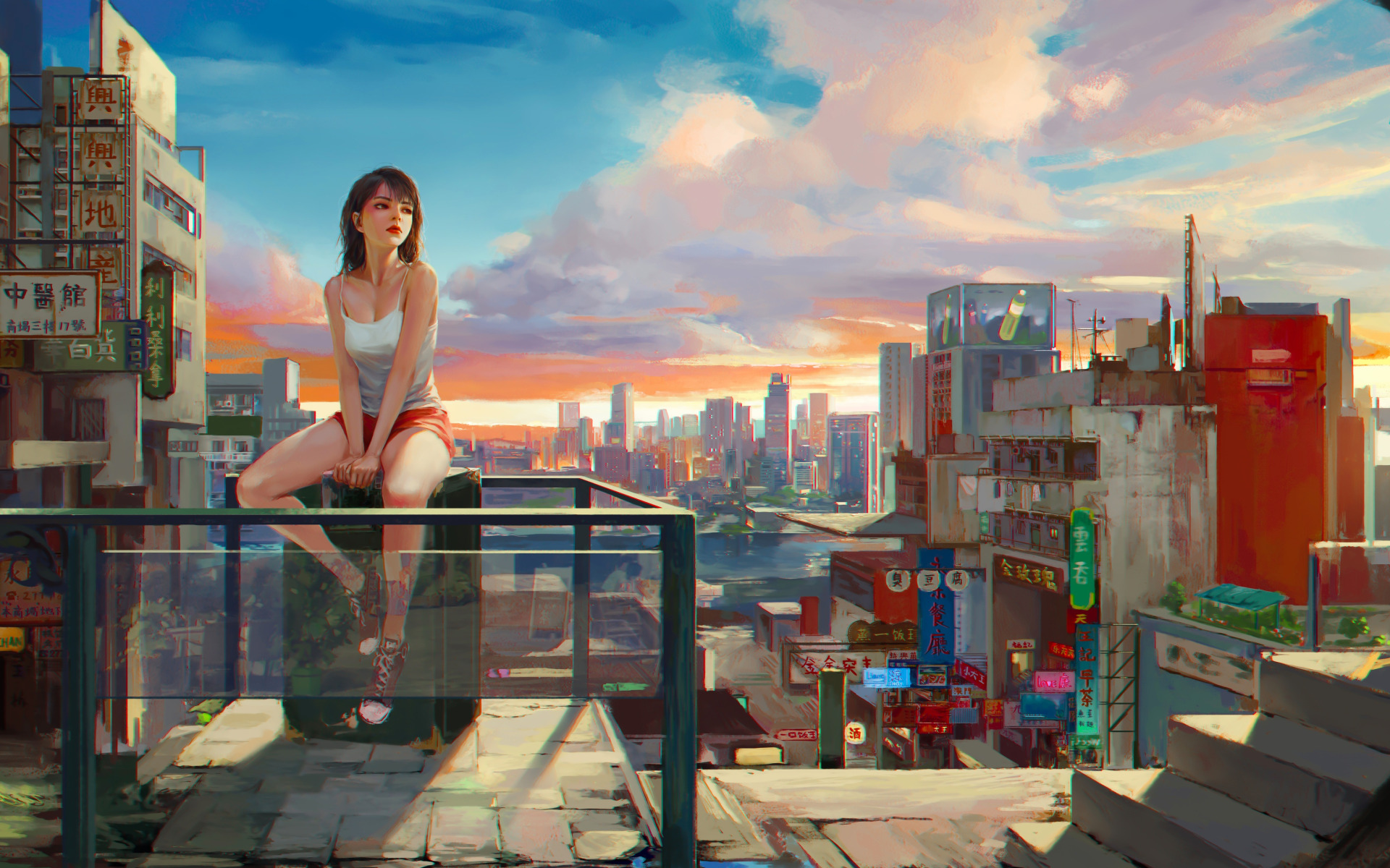Download wallpaper clouds, dreams, city