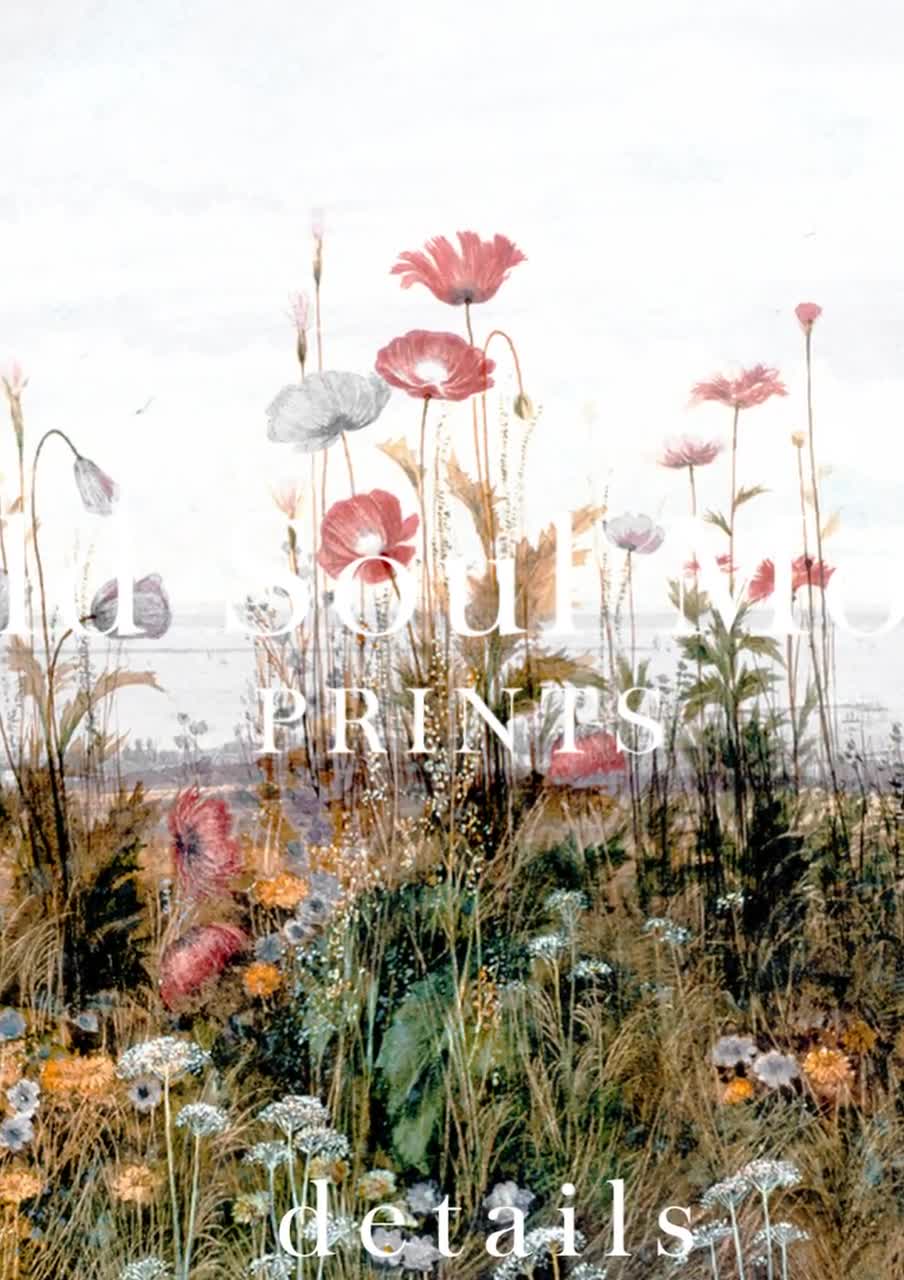 Wildflower Field Painting, Vintage