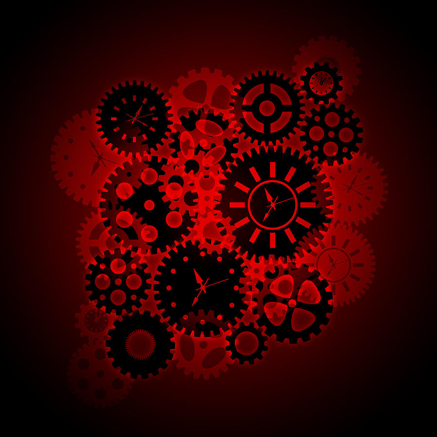 Time Clock Gears Clipart on Red