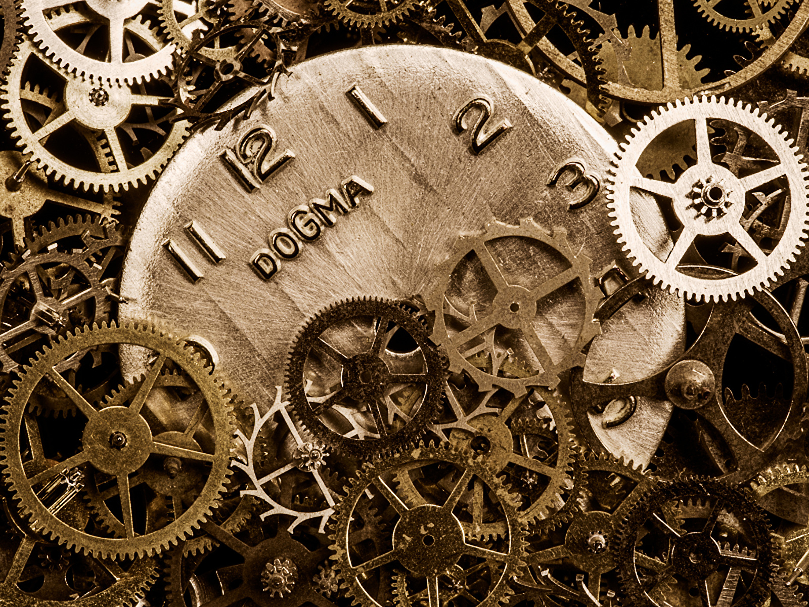 Mechanism gears Clock Closeup 1600x1200