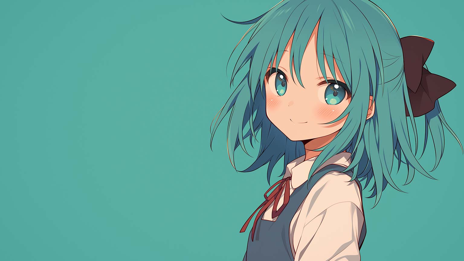 Anime Girl with Turquoise Hair Desktop