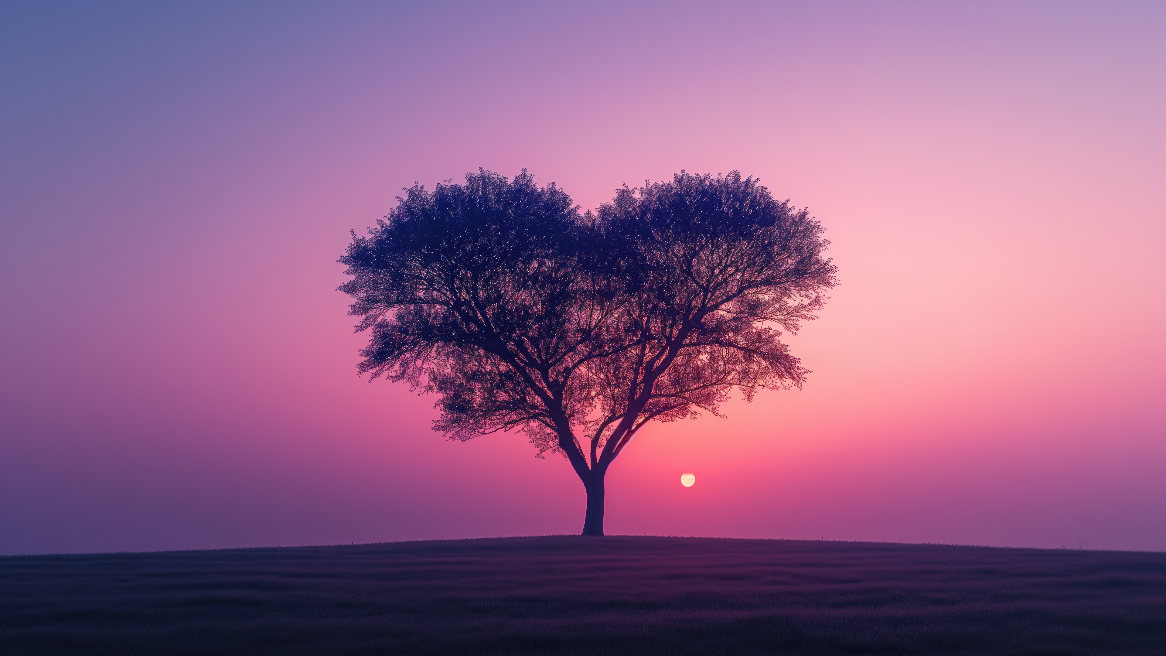 Love heart Wallpaper 4K, Tree, Sunset, Aesthetic