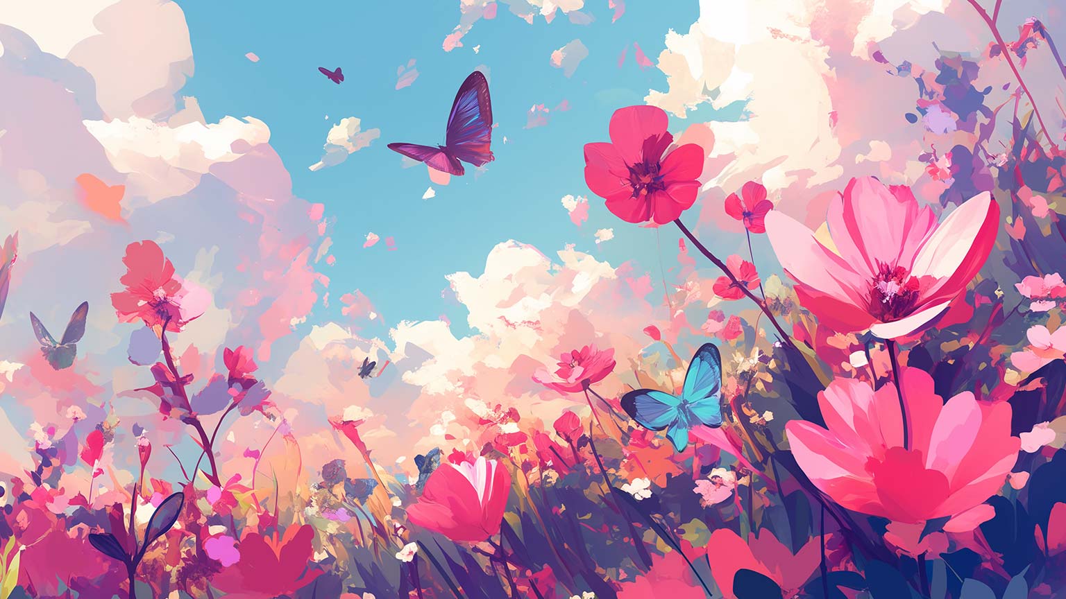 Poppy Field Butterflies Desktop