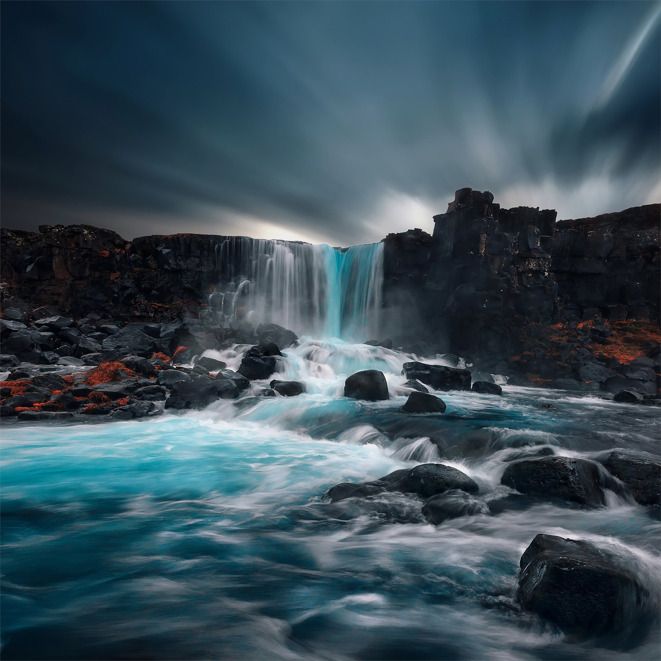 waterfall rocks 4k iPad Wallpaper Free
