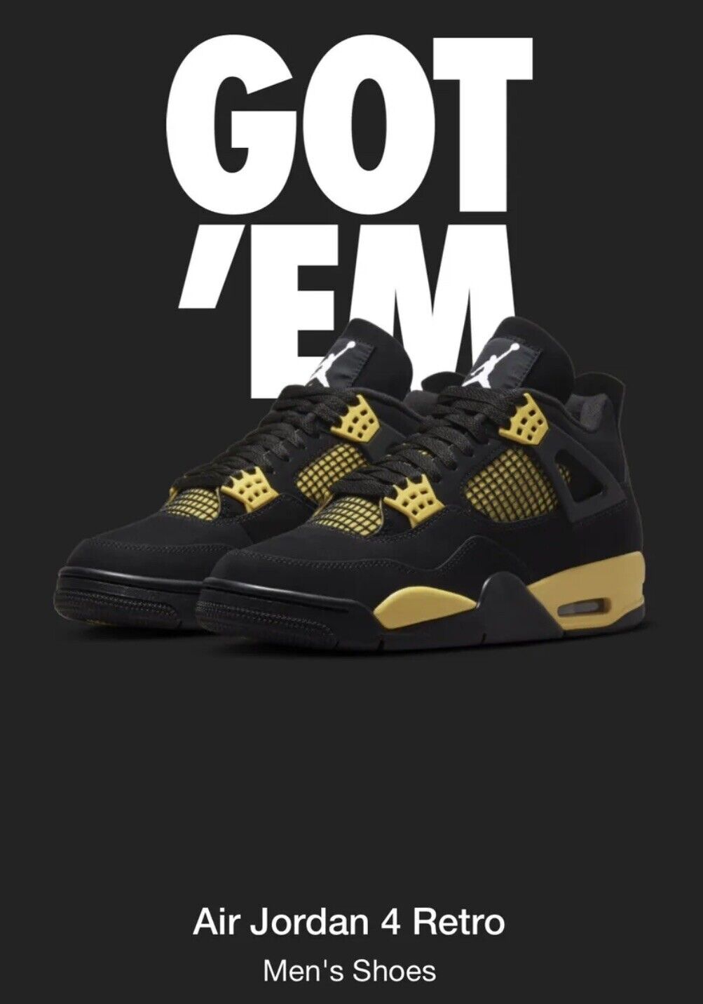 Air Jordan 4 Thunder Yellow 2023 Men's