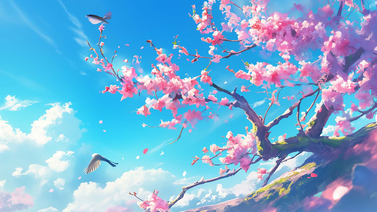 Sakura Branches Blue Sky Desktop