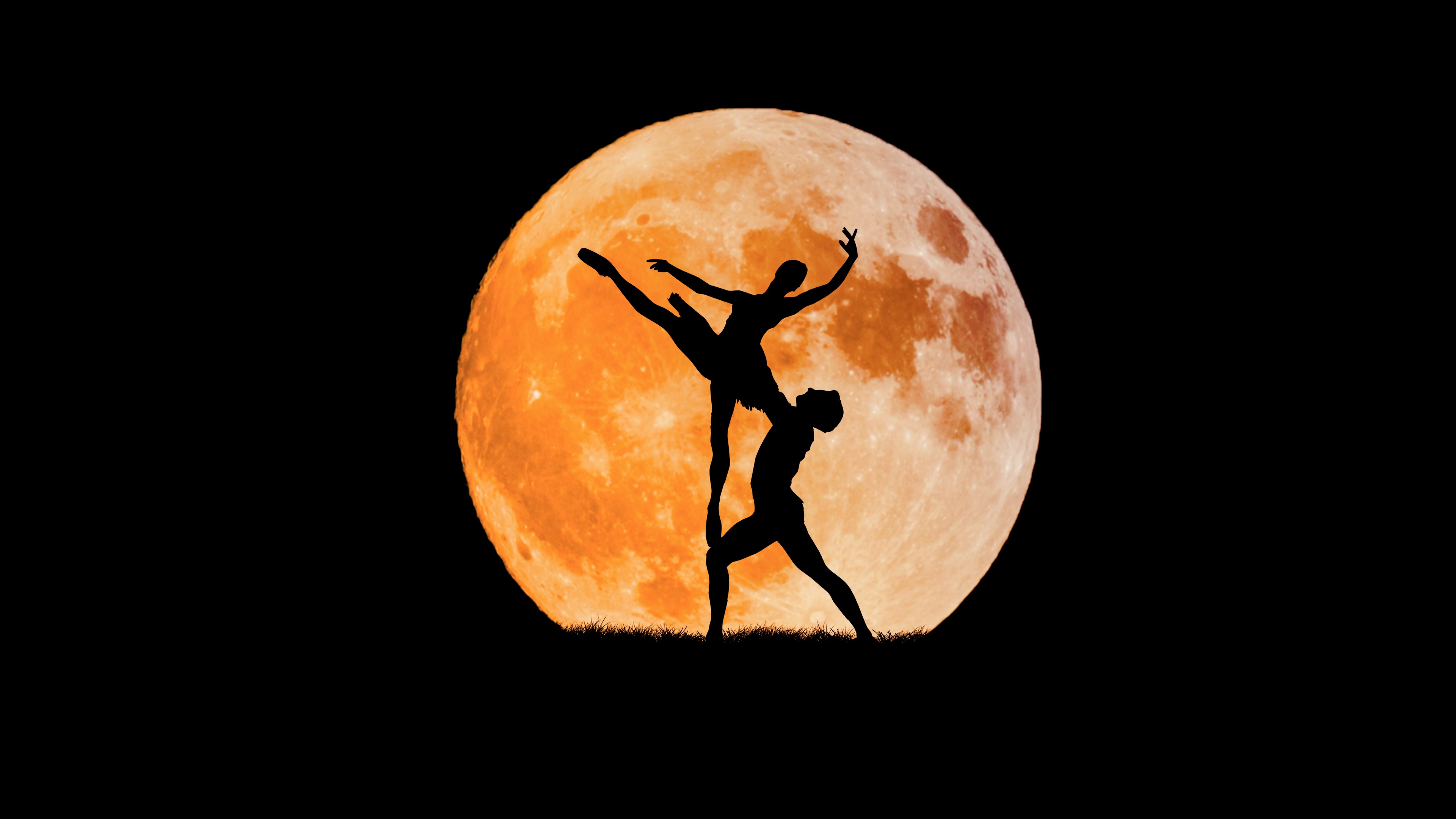 Couple Wallpaper 4K, Ballet dancers, Full moon