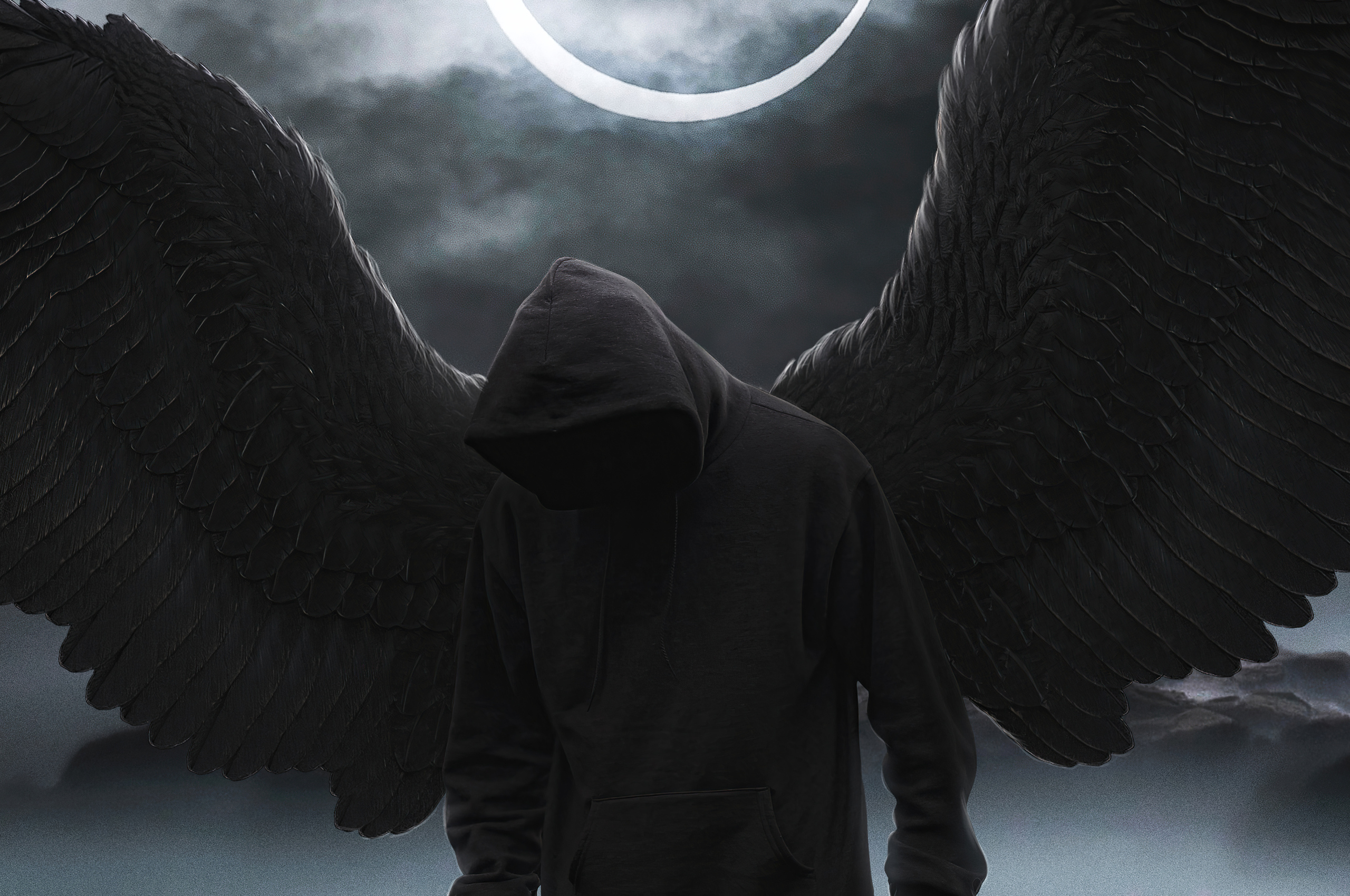 Black Hoodie Boy Angel 4k