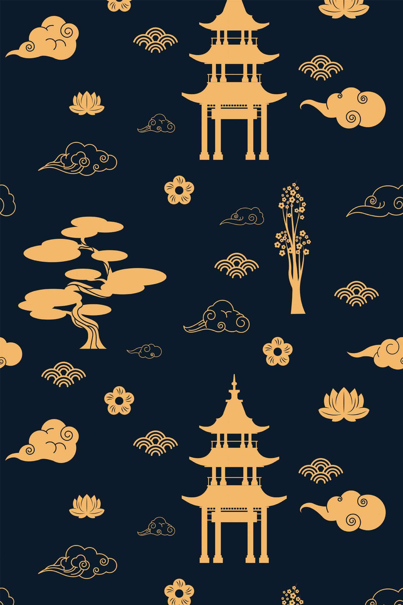 Navy Blue China Abstract Peel and Stick Wallpaper