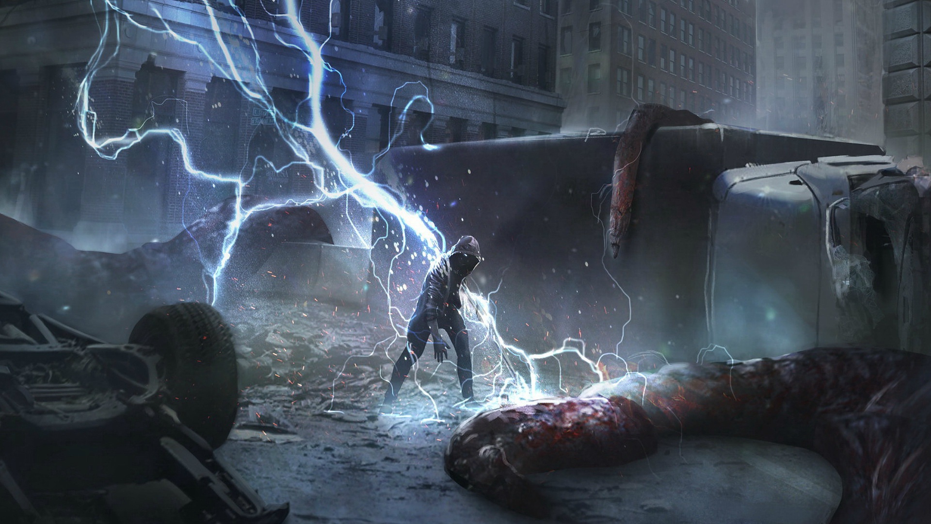 Wallpaper lightning, power, man,