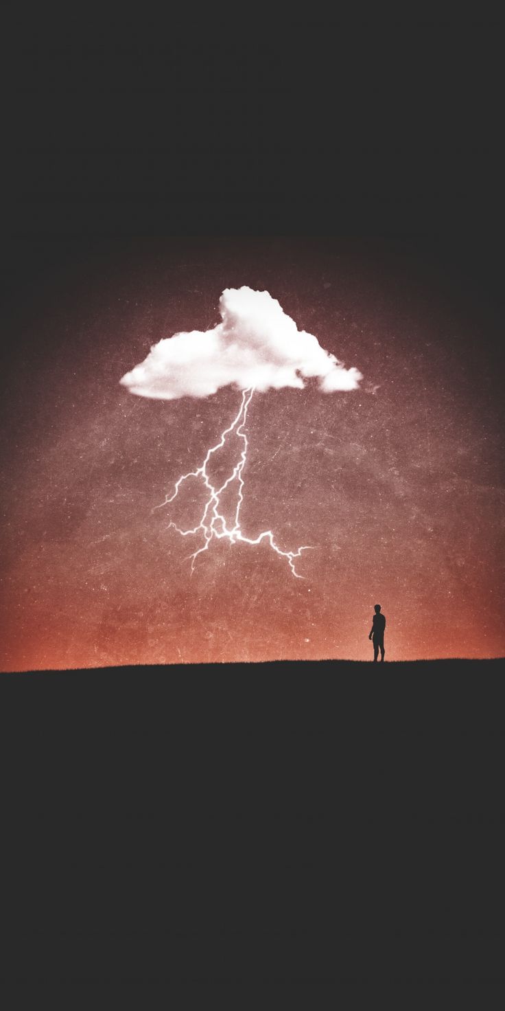 Cloud, lightning, man, silhouette, art