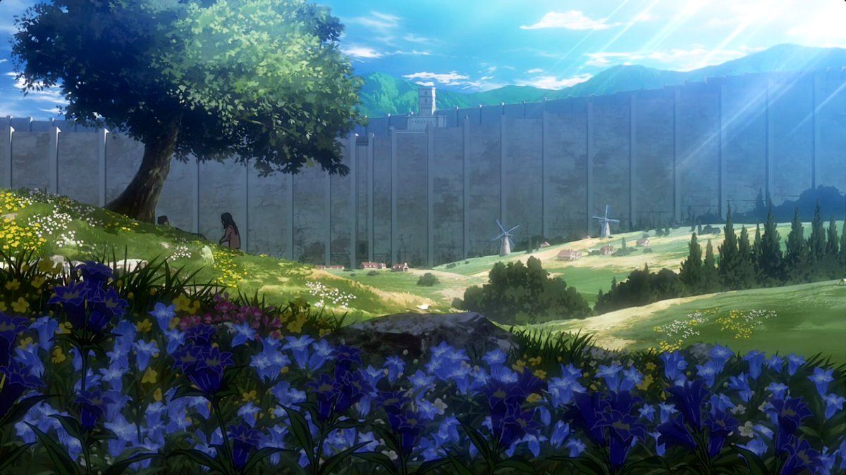 Anime Scenery with Blue Flowers