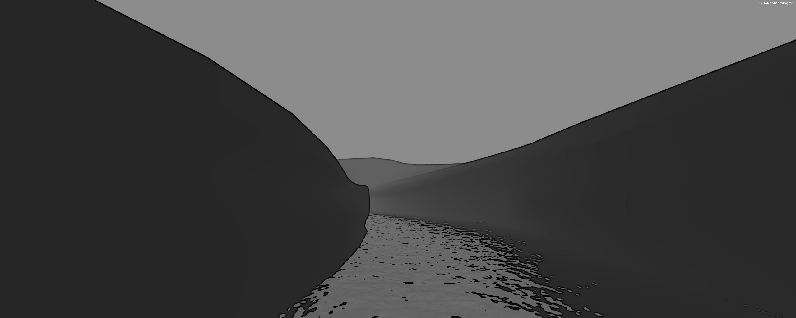Dark canyon with water Dual Monitor