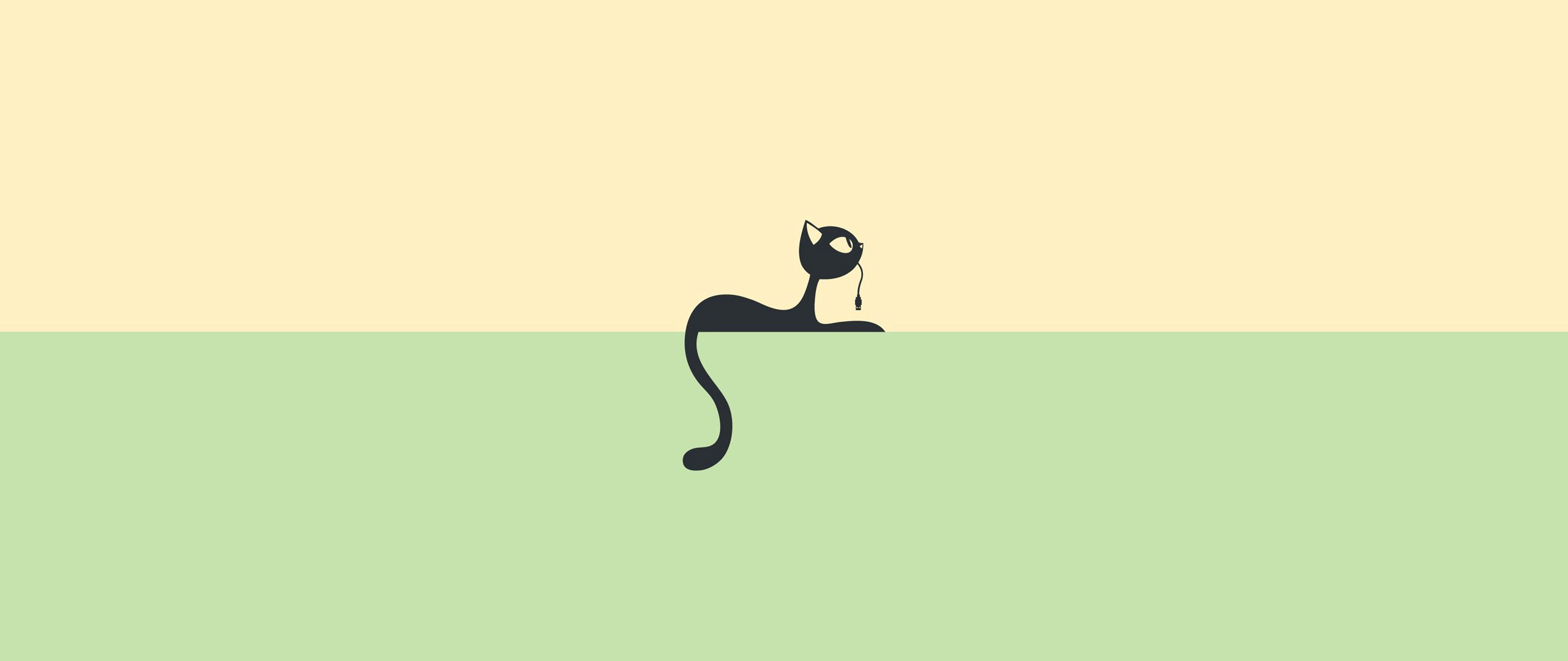 wallpaper 2560x1080 cat, drawing, black