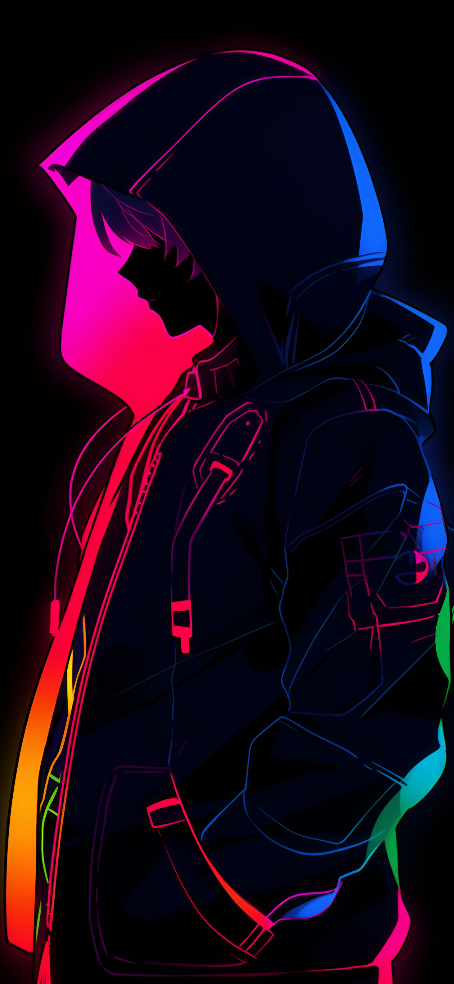 Enigmatic Character with Neon Lines