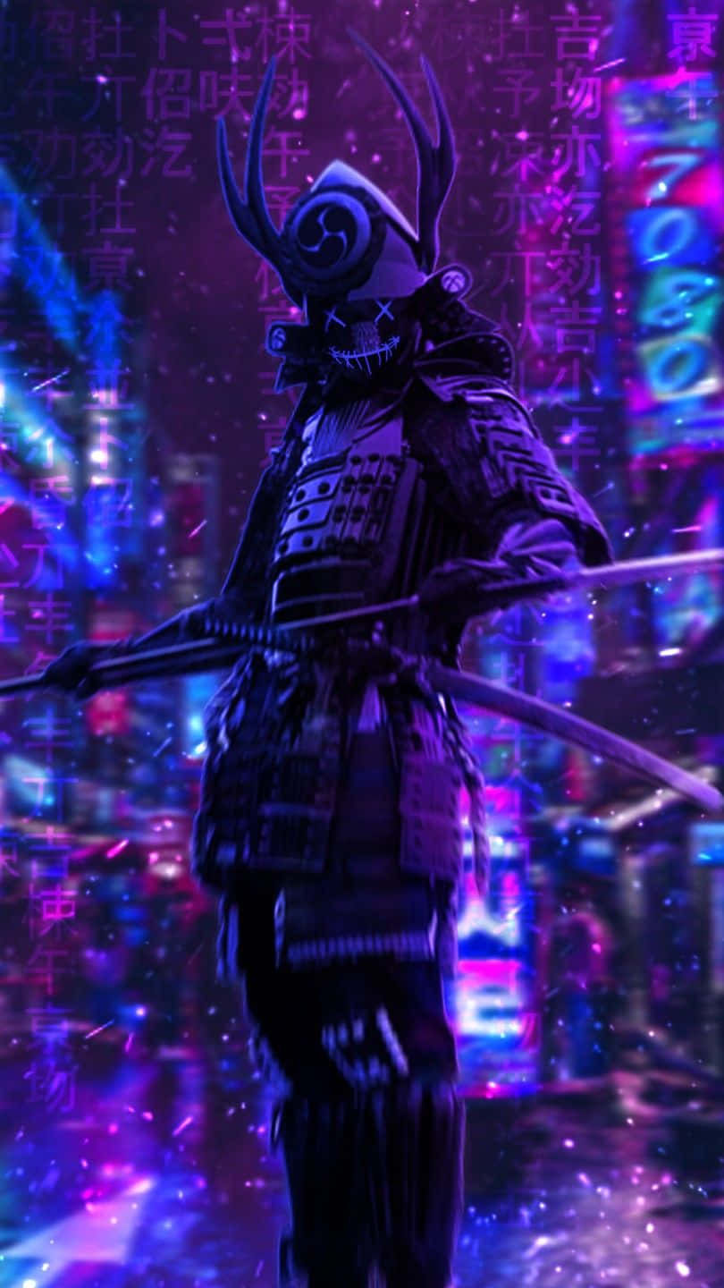 Download Samurai Anime Dark Purple Cyberpunk Tokyo Wallpaper