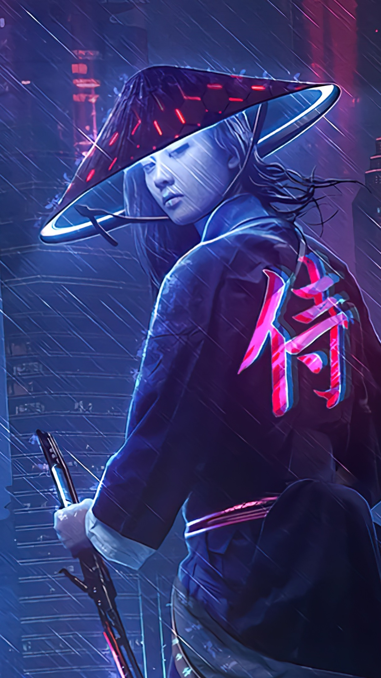 Neon Samurai Girl in a Futuristic Night