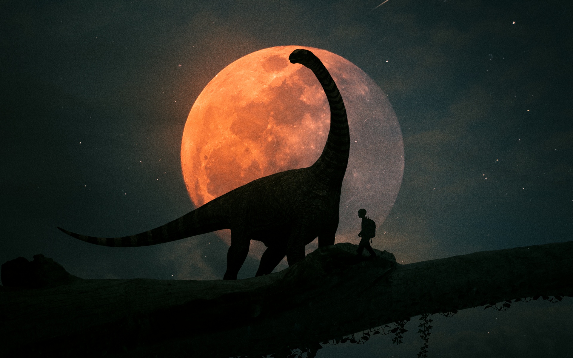 Dinosaur Wallpaper 4K, Kid, Night
