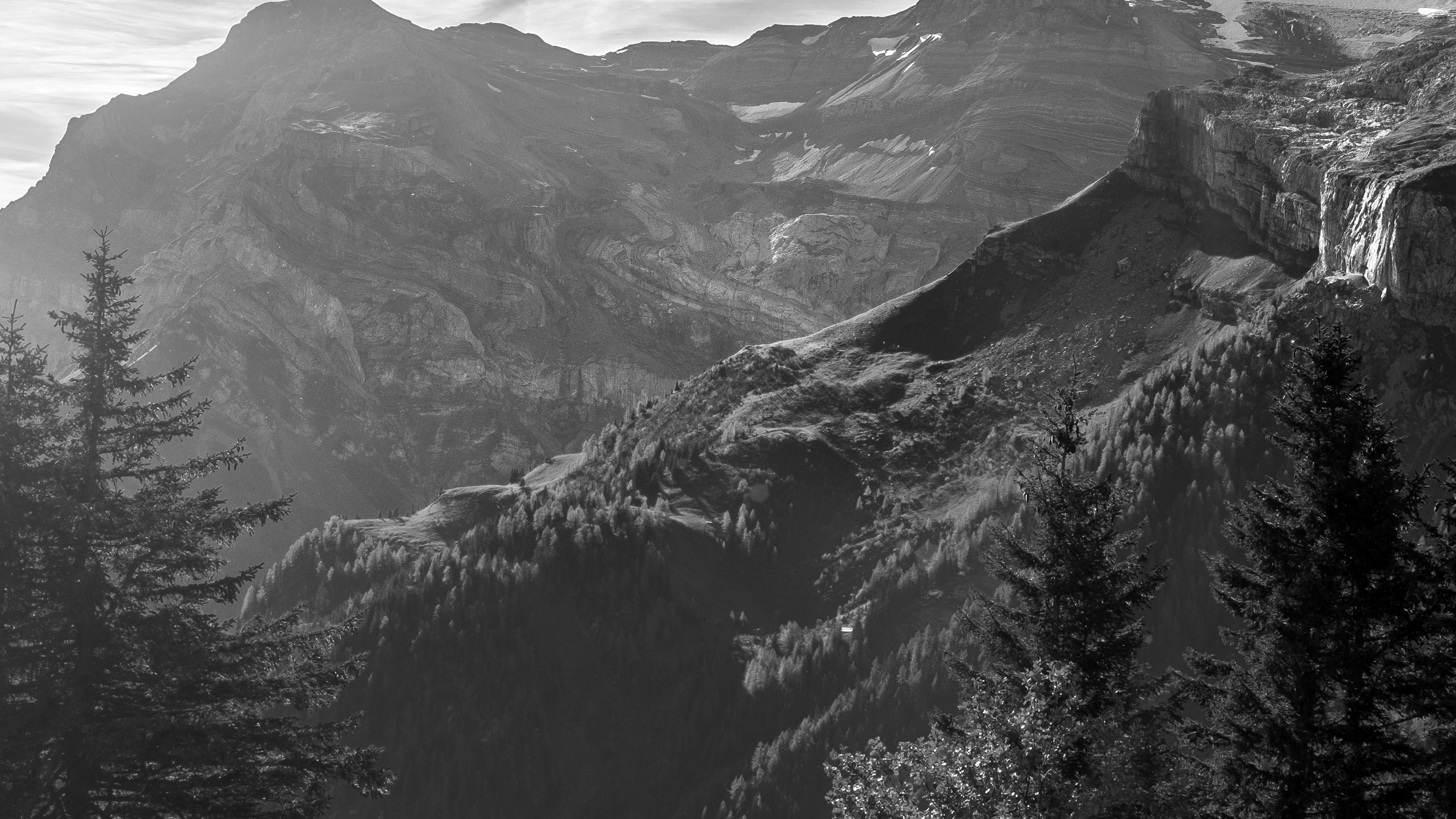Landscape Mountain View Sky Dark Bw